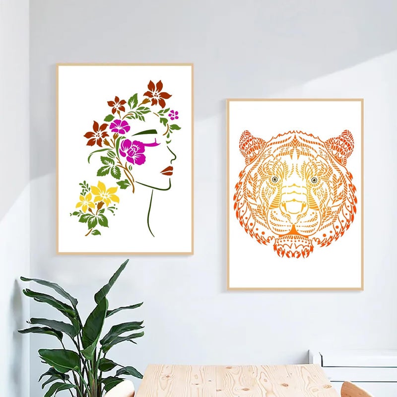 Resflyar 12 PCS Large Mandala Stencils Reusable Floral Moon Mandala Templates Vintage Flower Stencil for Painting on Floor Wood Wall Tile Fabric Furniture DIY Crafts Home Decor 8.3 x 11.7 Inch, A4 Size - Image 3